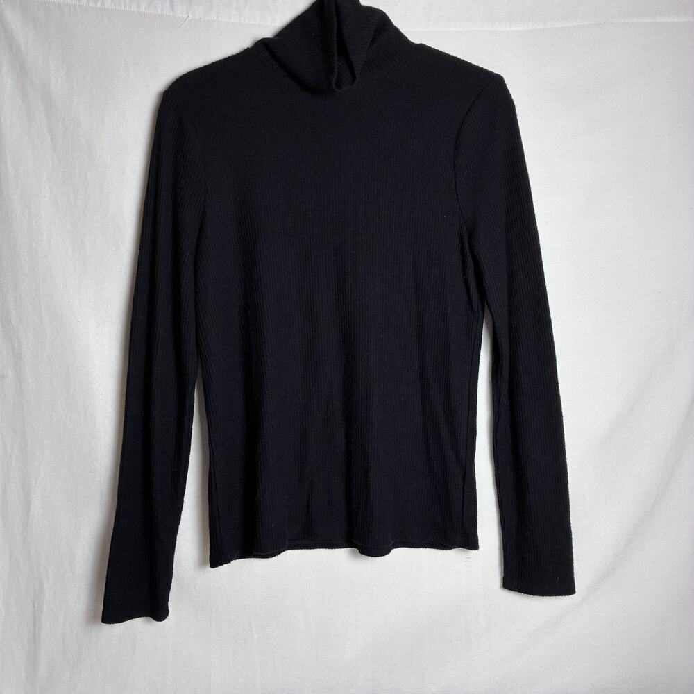 Faherty Womens Large Black Ribbed Turtleneck Sweater Top Knit Layering Piece
